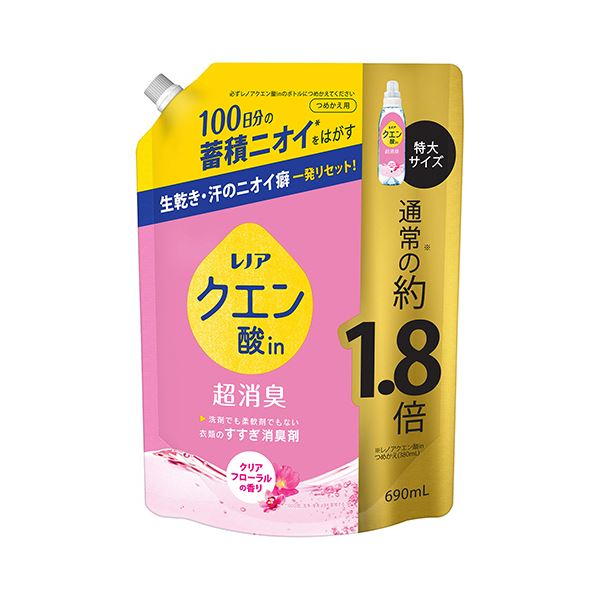 （まとめ） P＆Gレノア クエン酸in超消臭 クリアフローラルの香り つめかえ用 特大 690ml 1個 【×2セット】