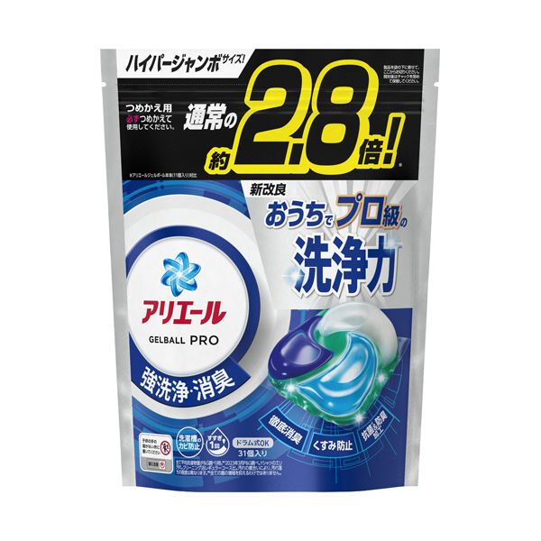 （まとめ） P＆Gアリエール ジェルボールプロ つめかえ用 ハイパージャンボサイズ 1パック（31個） 【×2セット】