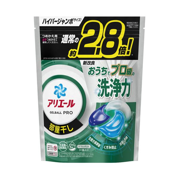 （まとめ） P＆Gアリエール ジェルボールプロ 部屋干し用 つめかえ用 ハイパージャンボ 1パック（31個） 【×2セット】