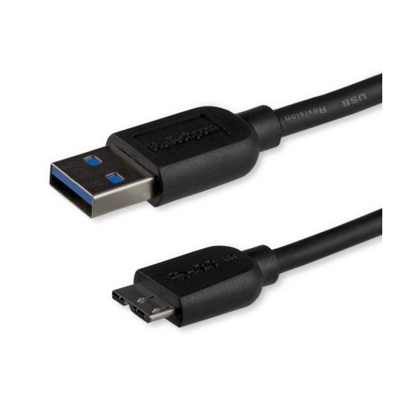 StarTech.com Micro USB3.0 スリムケーブル 3m Type A（オス）-Micro B（オス） ブラックUSB3AUB3MS 1本