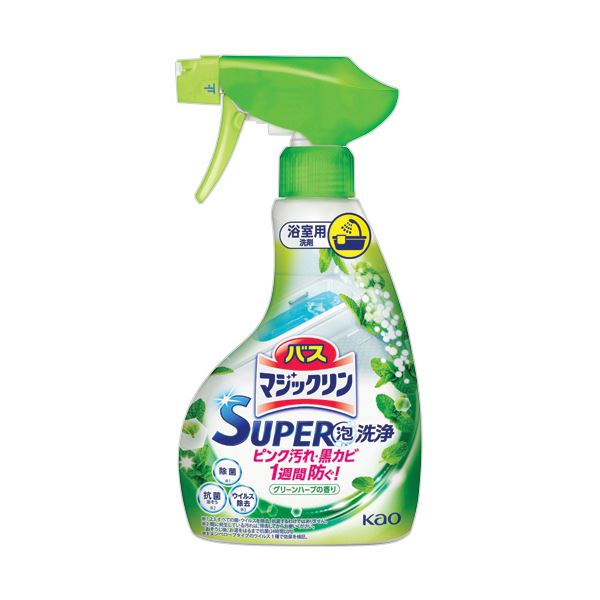 （まとめ） 花王バスマジックリン SUPER泡洗浄 グリーンハーブの香り 本体 350mL 1本 【×5セット】