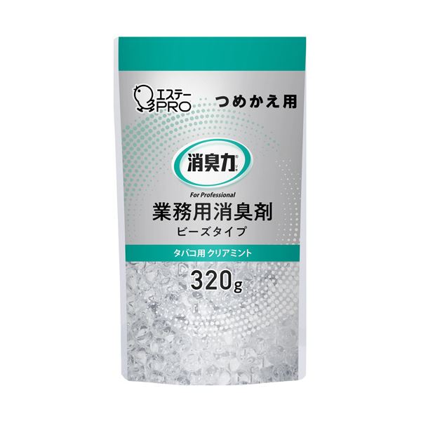 （まとめ） エステー 消臭力業務用消臭剤 ビーズタイプ タバコ用 クリアミント つめかえ用 320g 1個 【×5セット】