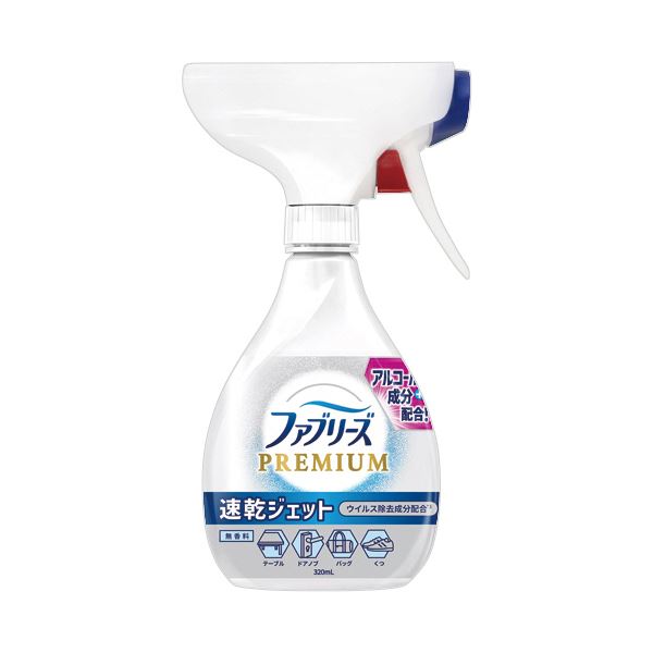 （まとめ） P＆Gファブリーズ プレミアム 速乾ジェット 無香料 アルコール成分入り 本体 320mL 1本 【×3セット】