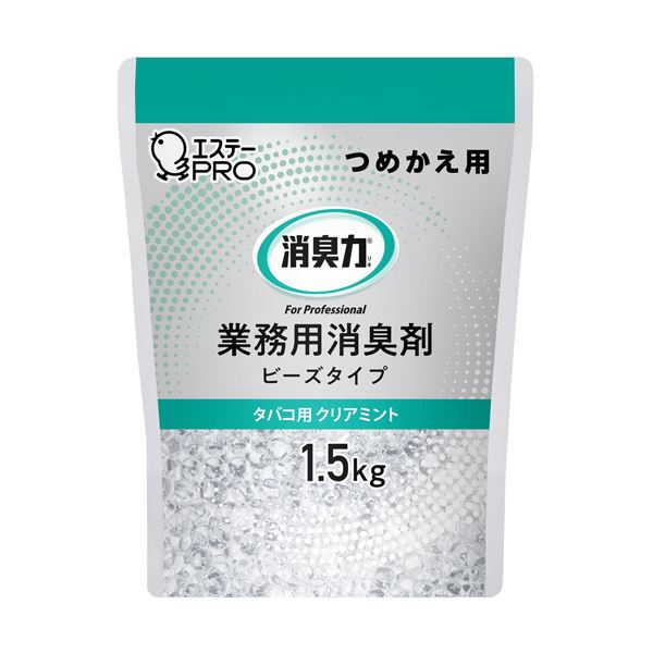 （まとめ） エステー 消臭力業務用消臭剤 ビーズタイプ タバコ用 クリアミント 大容量 つめかえ用 1.5kg 1個 【×2セット】