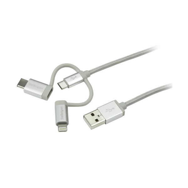 StarTech.com iPhone／スマホ対応 マルチ充電ケーブル 1m USB A-Lightning／USB C／MicroB シルバー LTCUB1MGR 1本