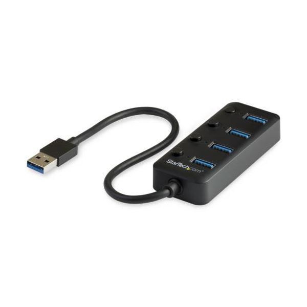 StarTech.com 4ポートUSB3.0ハブ USB-A×4口 オン／オフ・スイッチ付き ブラック HB30A4AIB1個