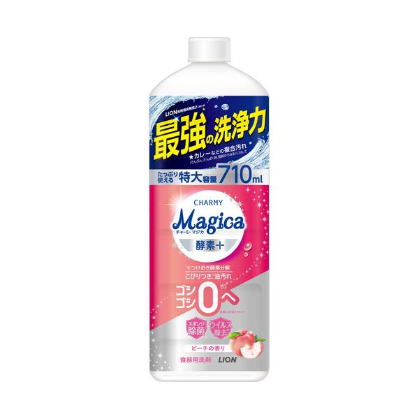 （まとめ） ライオンCHARMY Magica 酵素プラス フレッシュピーチの香り つめかえ用 大型 710mL 1本 【×3セット】