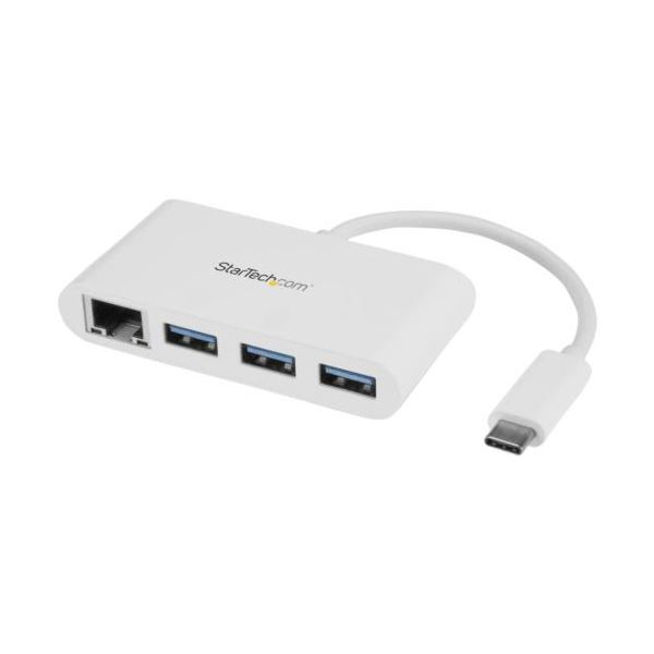 StarTech.com ギガビットEthernetポート搭載 3ポートUSB3.0ハブ USB Type-C接続 ホワイトHB30C3A1GEA 1個