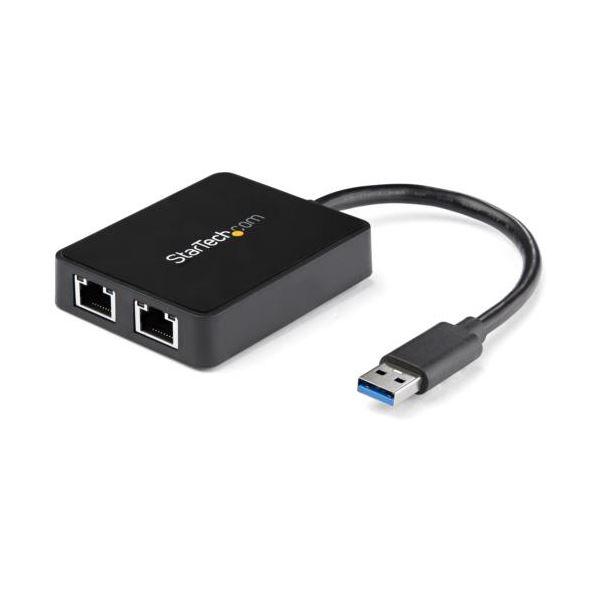 StarTech.com USB3.0 ギガビットイーサネット LANアダプタ（USBポート×1付き）10・100・1000Mbps×2口 ブラック USB32000SPT 1個