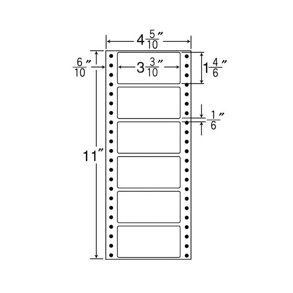 東洋印刷ナナフォーム 連続ラベル Mタイプ 4_5／10×11インチ 6面 84×42mm MM4K1箱（1000折：500折×2冊）