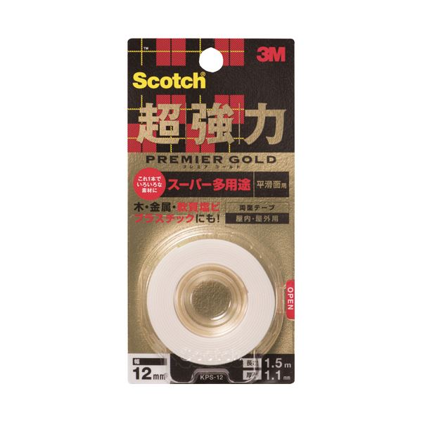 （まとめ） 3M スコッチ超強力両面テープ プレミアゴールド （スーパー多用途） 12mm×1.5m KPS-12 1巻 【×3セット】