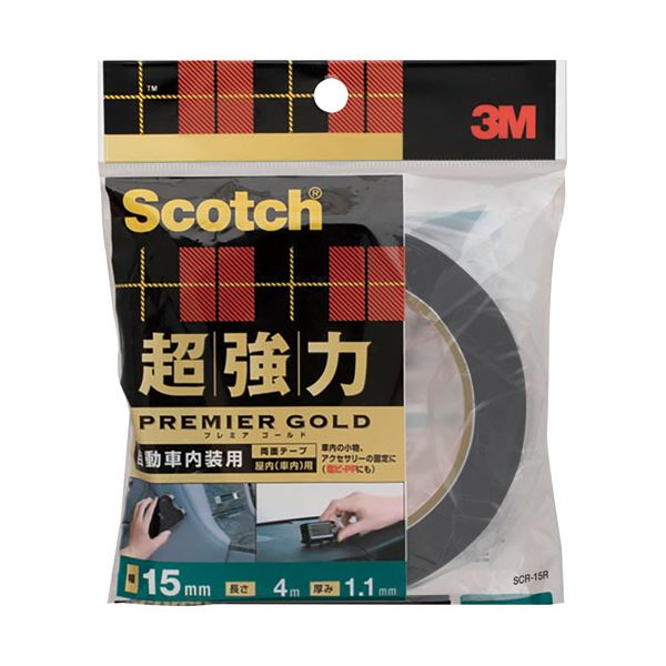 （まとめ） 3M スコッチ超強力両面テープ プレミアゴールド 自動車内装用 15mm×4m SCR-15R 1巻 【×2セット】