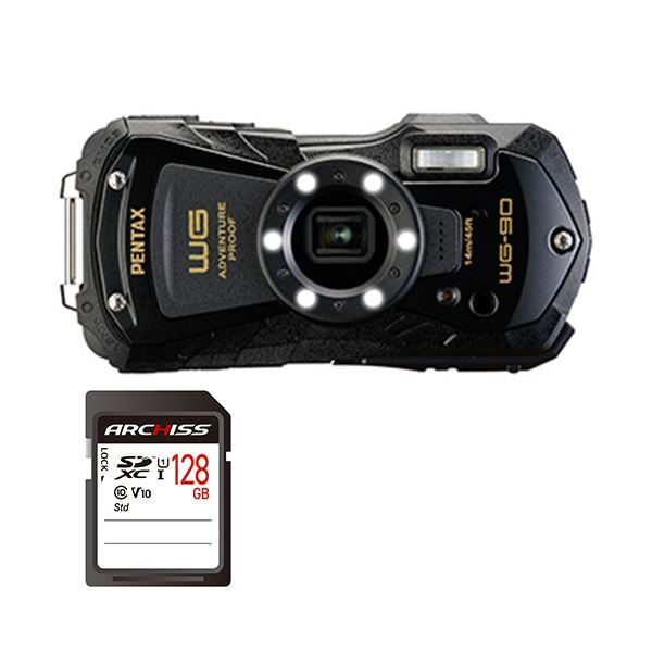 PENTAXデジタルカメラ WG-90 ブラック + 128GB SDXCメモリカード 1セット