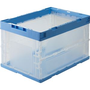 TANOSEE 折りたたみコンテナ 一般タイプ フタなし 50L ブルー 透明 1台 折りたたみ コンテナ 収納 容器 オリコン