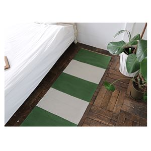 インドコットン手織り ストライプW キッチンマット (CR300) 50×200cm グリーン 商品写真3