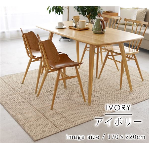 ラグマット/絨毯 【ウッド 約220×250cm アイボリー】 洗える 軽量 ダイニングラグ スミノエ 〔リビング プレゼント〕【代引不可】