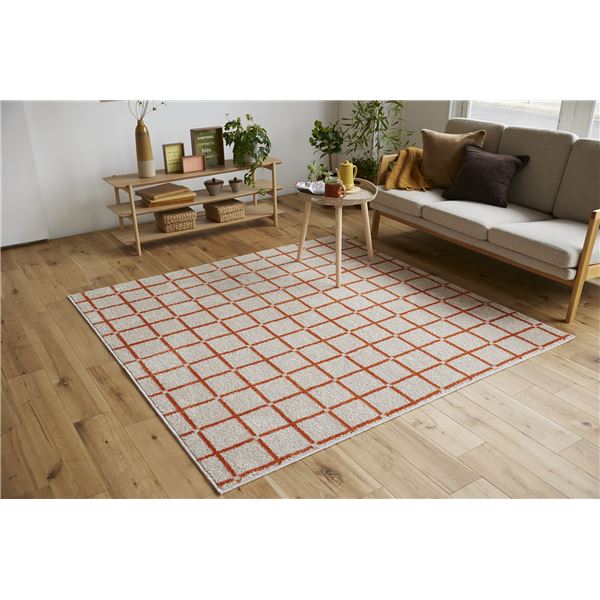 スミノエ 洗える ラグ オセロ 約幅185×長さ185cm オレンジ 日本製【代引不可】