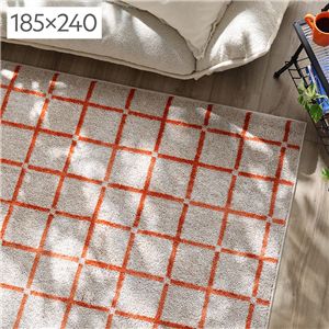 ラグ マット 絨毯 約幅185×長さ240cm オレンジ 格子柄 チェック柄 洗える 日本製 防ダニ 滑り止め 床暖房対応 軽量