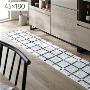キッチンマット ラグ 約幅45×長さ180cm ホワイト 格子柄 チェック柄 日本製 洗える 防ダニ 滑り止め 床暖房対応 軽量