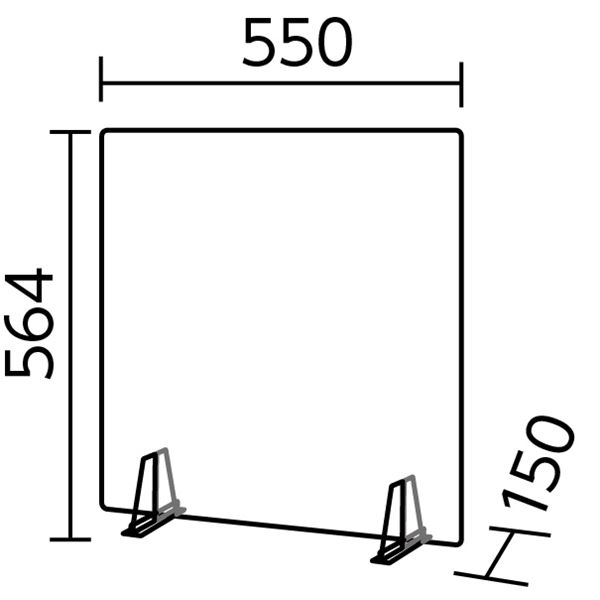 (まとめ) 飛沫防止 パネルパーテーションセット/衝立 【大】 550×564×150mm 高透明度 2mm厚 PET製 【×2セット】