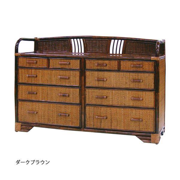 籐チェスト 【5: ヨコ90cm】 木製 収納棚付き アジアン調 ダークブラウン 【完成品】