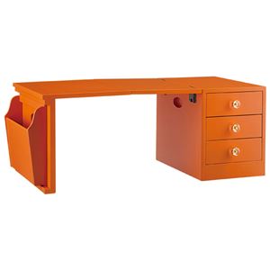 マガジンラック付き折りたたみBOXデスク(サイドチェスト) 木製 オレンジ - 拡大画像