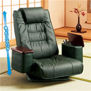 本革ハイバックリクライニング回転座椅子 小物収納スペース/肘付き ダークグリーン(緑) 商品写真1