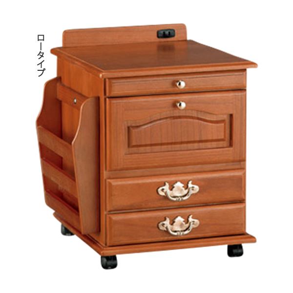 キャスター付きリビングワゴン 【1: ロータイプ】 テーブル/マガジンラック/コンセント付き ライトブラウン 【完成品】