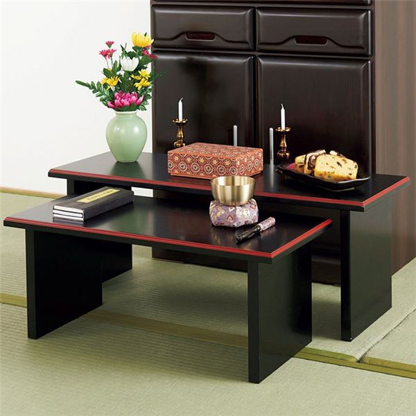 コンパクト 供物台/仏具 【大:幅76cm 小:幅60cm】 入れ子式 化粧繊維板 〔リビング 居間 仏間 床の間〕