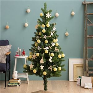 北欧風 クリスマスツリーセット 【 高さ150cm】 LEDイルミネーション・木製オーナメント付き 組立片付け簡単 - 拡大画像