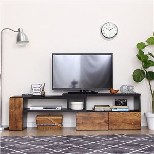 伸縮式 テレビ台/コーナーテレビ台 【ヴィンテージ 約幅120cm】 引き出し2杯 扉付き収納棚 組立品 〔リビング〕