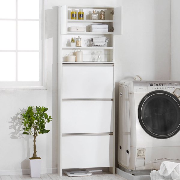 フラップランドリーラック ホワイト 幅60cm 完成品