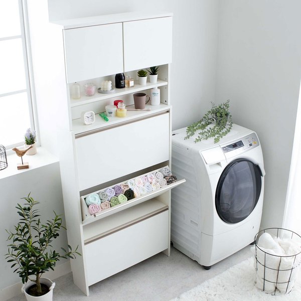 フラップランドリーラック ホワイト 幅75cm 完成品