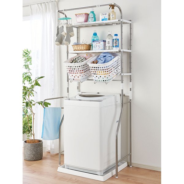 ステンレス頑丈ランドリーラック 棚2段+バスケット2個 組立式