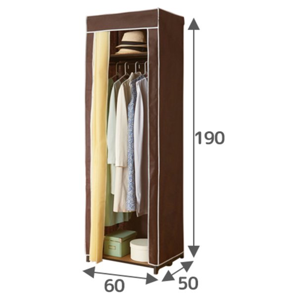 サイズが選べるカバー付クローゼットハンガー 幅60cm・上下棚 組立式