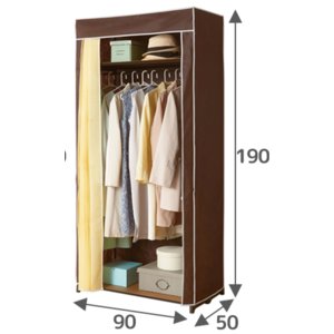 サイズが選べるカバー付クローゼットハンガー 幅90cm・上下棚 組立式