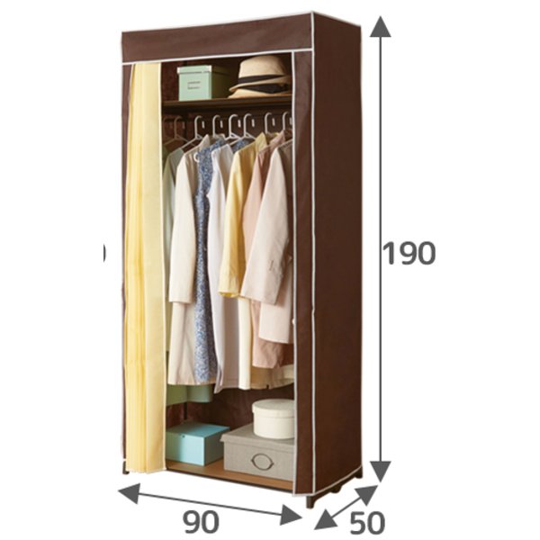 サイズが選べるカバー付クローゼットハンガー 幅90cm・上下棚 組立式