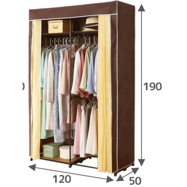 サイズが選べるカバー付クローゼットハンガー 幅120cm 組立式