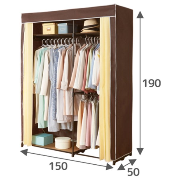 サイズが選べるカバー付クローゼットハンガー 幅150cm 組立式
