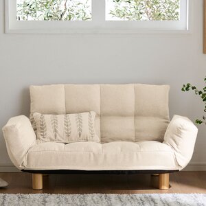 ふかふか カウチソファ ファブリックアイボリー 肘付 コンパクト 脚付 リクライニング フロアソファ ローソファ LIRAKU