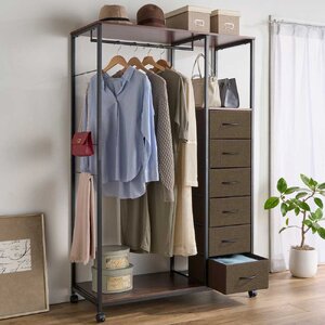 ボックス付ハンガーラック ブラウン 約幅105cm 組立品