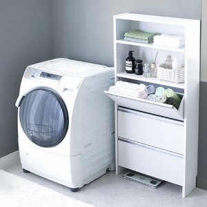 薄型フラップランドリ―ラック ホワイト 約幅60cm 組立品