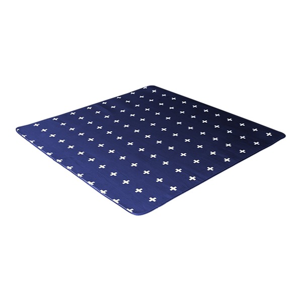 マイクロファイバー・デザインラグマットMサイズ（約185×185cm）洗えるラグマット クロスネイビー【代引不可】