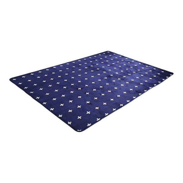 マイクロファイバー・デザインラグマットLサイズ（約200×250cm）洗えるラグマット クロスネイビー【代引不可】