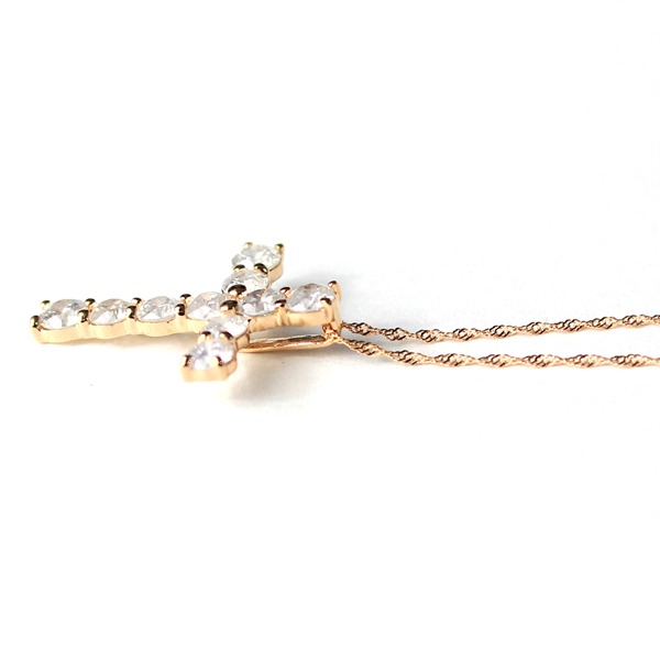 18金ピンクゴールド 1ct ダイヤモンド クロスペンダント