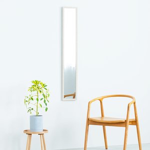 【4個セット】ウォールミラーdeco120(ホワイト/白) 木目 北欧風 鏡 姿見 高級感 木製 ドレッサー 玄関 トイレ 全身 洗面 壁掛け モダン 韓国インテリア 業務用 NK-222