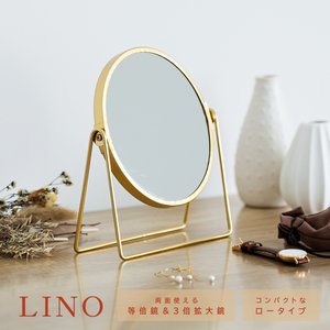 3倍鏡付卓上ミラーL LINO（ゴールド／金） メイク ヴィンテージ 置き型 ゴールド 真鍮風 拡大鏡 韓国インテリア NK-253