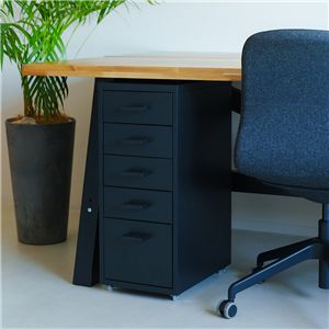 くらしのストレージワゴン5段(ブラック/黒) オフィス デスクワゴン スチール キャビネット デスクサイド 引出し モダン 事務所 書類収納 サイドワゴン 収納 韓国インテリア 組立品 NK-481
