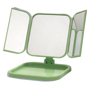 コンパクト三面鏡(パステルグリーン/緑) 折りたたみ卓上ミラー/飛散防止加工/角度調整可/収納トレイ付き/ミニ/コンパクト/軽量/手鏡/業務用/完成品/NK-265 商品写真2