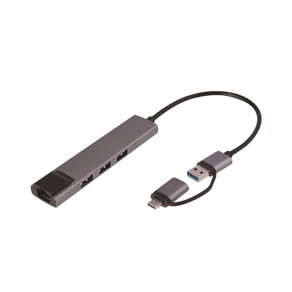 Digio2 USB3.2Gen1 Type-C&A 3ポートアルミハブ LANアダプタ付 UH-C3L373GY